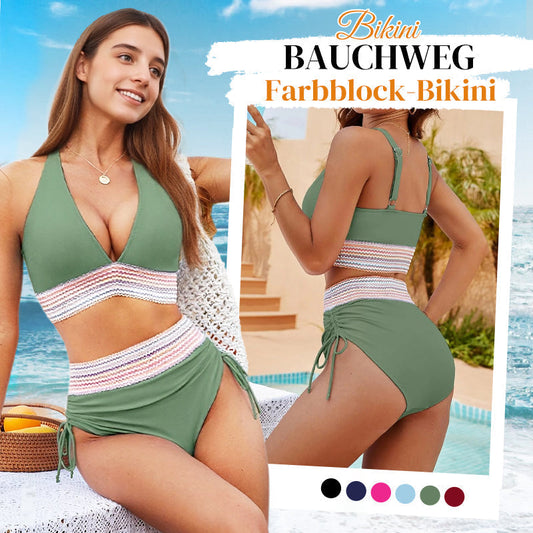 💥Bikinset med hög midja, magkontroll och färgblocksdesign👙
