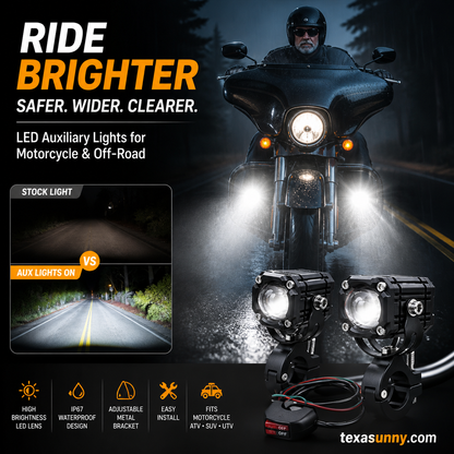 🏍️ Universella LED-strålkastare för motorcykel – med dubbla ljusbilder och vattentät i alla väder 💡