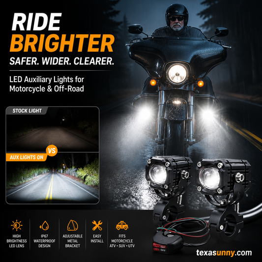 🏍️ Universella LED-strålkastare för motorcykel – med dubbla ljusbilder och vattentät i alla väder 💡