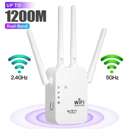 📶 57% REA NU! 🔥 WiFi-förlängare 1200Mbps - Dual Band & 10 000 kvm Täckning, Perfekt för Hemmet och Kontoret ✨