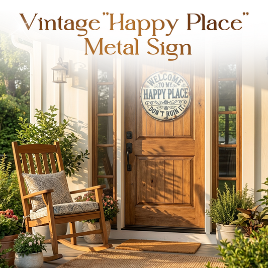 🖼️ 50 % RABATT JUST NU! ⚡ Vintage-skylt i metall med texten ”Happy Place” – rustik inredning, slitstark metall och färdig att hängas upp 🏡