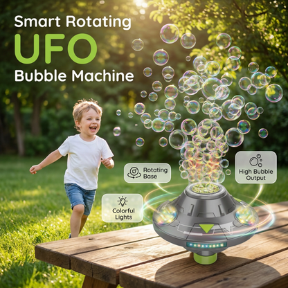 🛸 💥 Smart roterande UFO-bubblemaskin – 360° rotation, RGB-lampor och hinderundvikande ✨