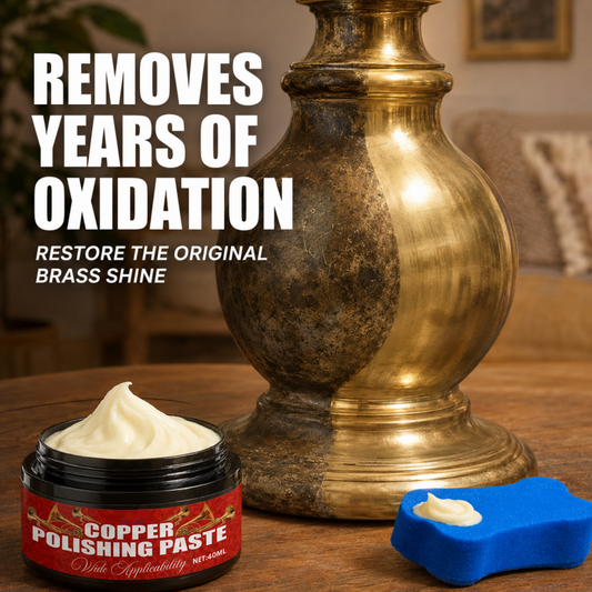 ✨ 55% RABATT NU! Koppar- & mässingspolish med svamp – tar bort oxidation & fina repor – återställer spegelblank glans – perfekt för musikinstrument, dörrhandtag och antik inredning 🎺✨
