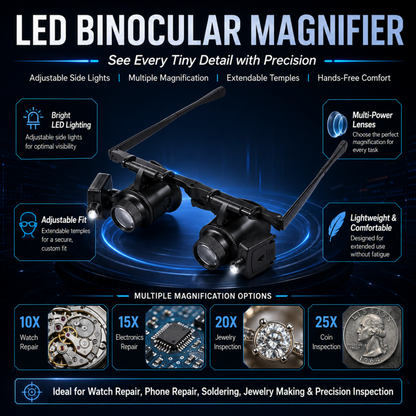 👓 50% RABATT NU! Förstoringsglasögon med belysning – handsfree design, dubbla LED-lampor & 25x förstoring – perfekt för klockreparationer, lödning och smyckesvärdering 🔍✨