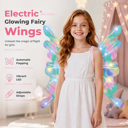 Electric Butterfly Wings Set, Moving Fairy Wings with Music and LED Lights, Light up Glowing Angel Wings Costume