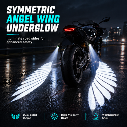 🏍️ 50 % RABATT NU! 💡 LED-projektionslampor med änglavingar för motorcykel – symmetriska ljusmönster på marken, skarp projektionslins och extra synlighet i mörkret ✨